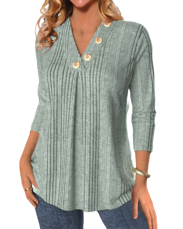 Abbigliamento da donna T-shirt a maniche lunghe con bottoni con scollo a V