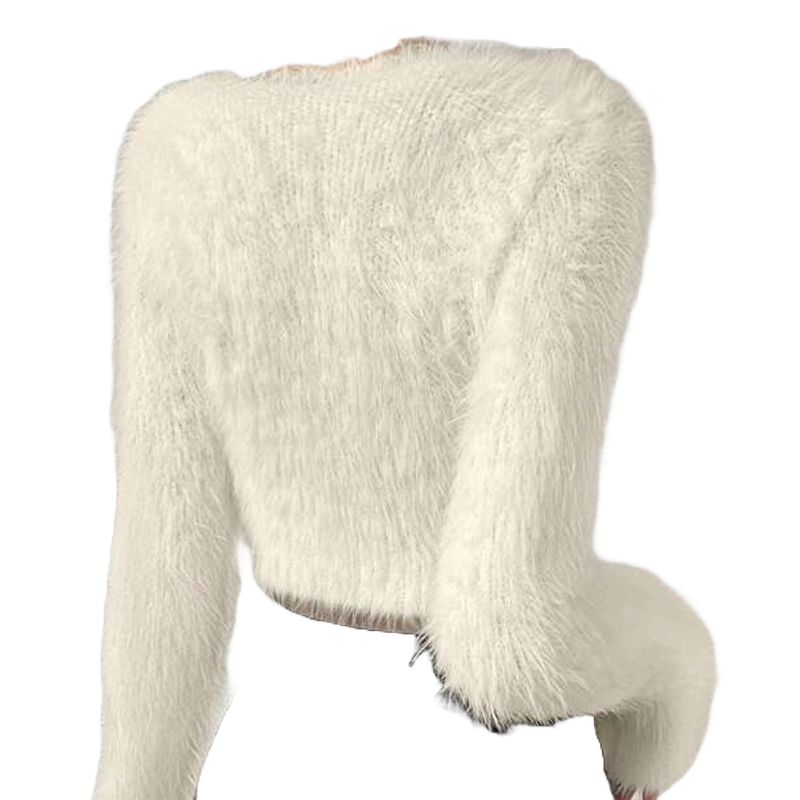 Autunno e inverno nuovo maglione da donna corto in peluche tinta unita e scollo a V slim fit tutto-fiammifero